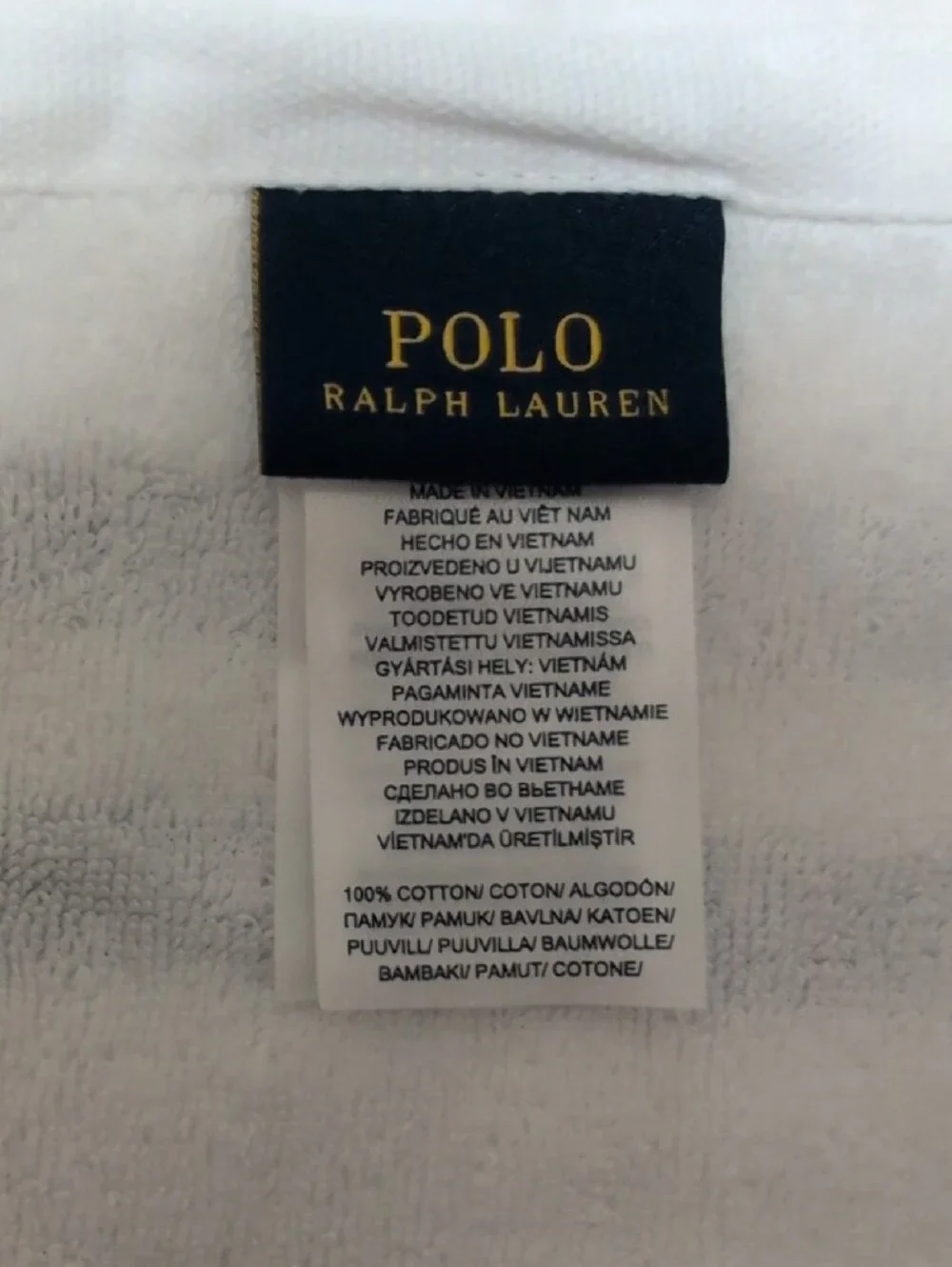 Ralph Lauren White Towel with Embroidered Tennis Bear in Navy and Orange